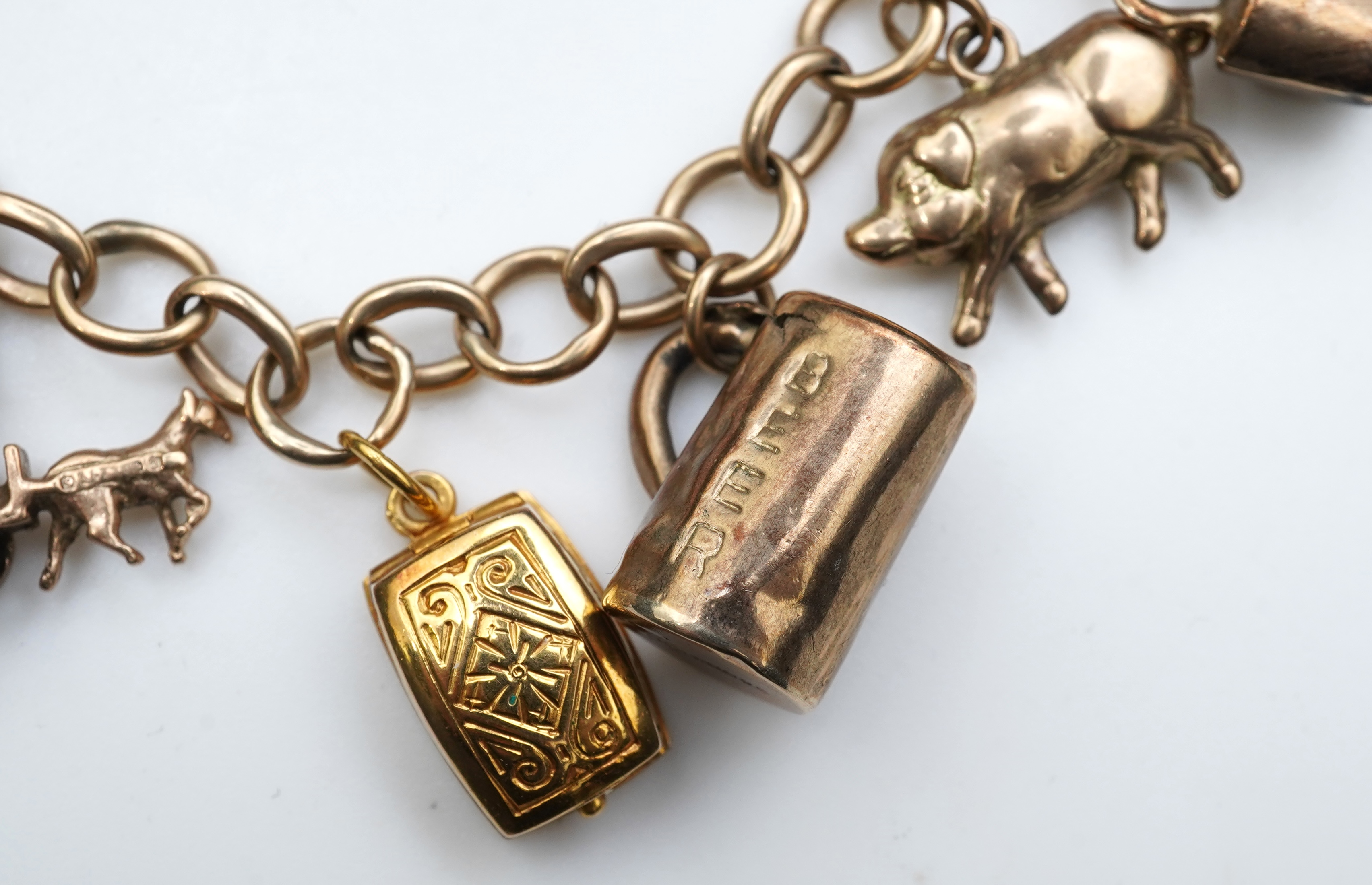 A gold charm bracelet